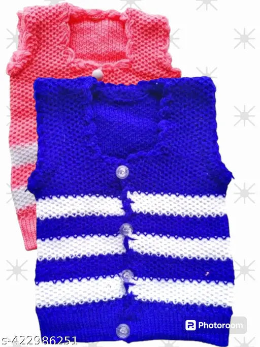 Kids Sweater 2 pcs. Random Colour. Kids Premium Woolen Sleeveless Multicolor Sweater Winterwear Combo Pack of 2.