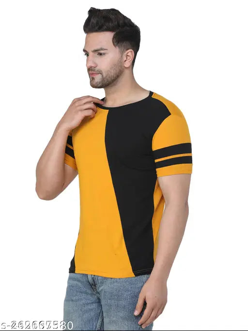 Classic Designer Men's colorblocked cotton blend T-shirts, 100% cotton, regular fit, half sleeve