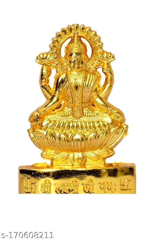 Metal Laxmi Mata idol, intricately crafted Mahalaxmi Murti for Diwali Puja. Indian God statue, 10cm x 10cm x 6cm