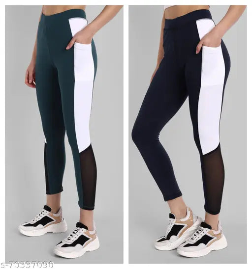 Green Lycra jeggings for women, stylish and comfortable gym wear, perfect fit and full stretchability (size 28, waist 28in, length 35in, hip 30in)