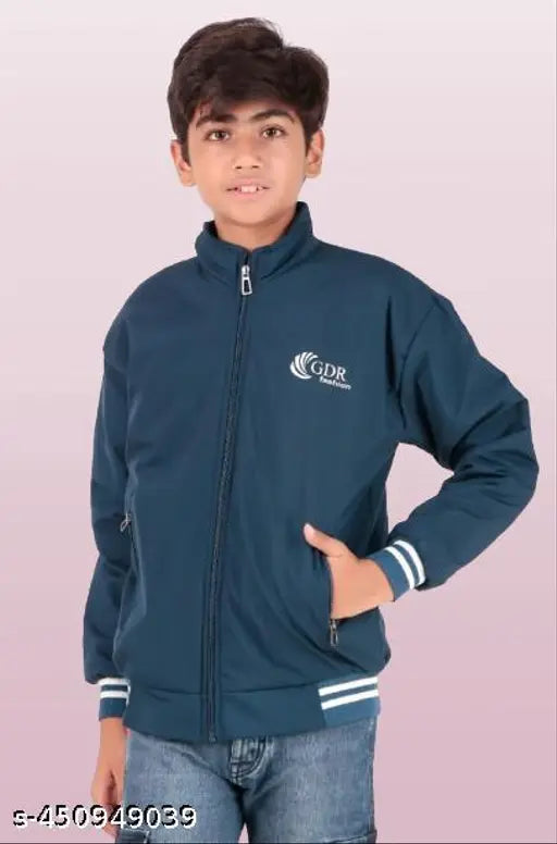 Black winter jacket with full sleeves and zipper for kids