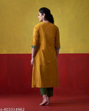 Yellow cotton kurta with red gota patti details