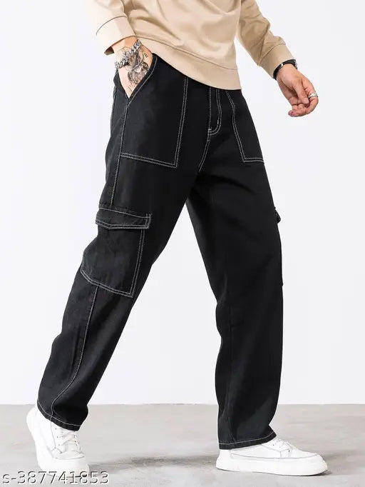 Dark blue men's cargo pants with six pockets