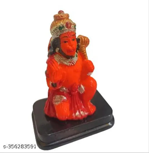Orange polyresin Hanuman ji idol, Lord Balaji Bajrangbali Sankat Mochan Bhagwan statue for car dashboard. Handcrafted in India, ideal for home decor, gifting, or office desk
