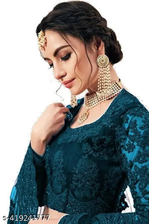 Fashionable heavy flow Net lehengha-choli with embroidered detail, Indian bridal wear