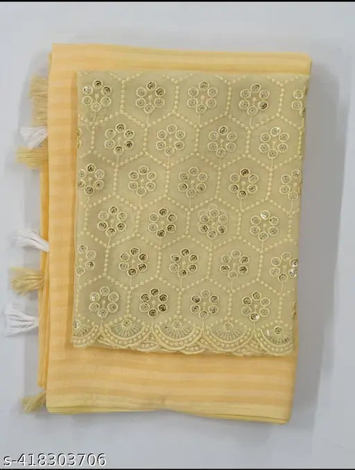 Golden embroidered lace edge saree, 6 yards