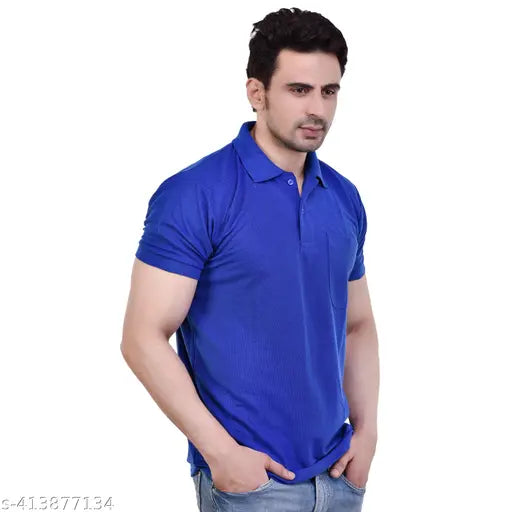 Royal Blue Matty Fabric Men's Polo T-Shirt, regular fit, half sleeves, bottom neck collar. Size range: S to 3XL
