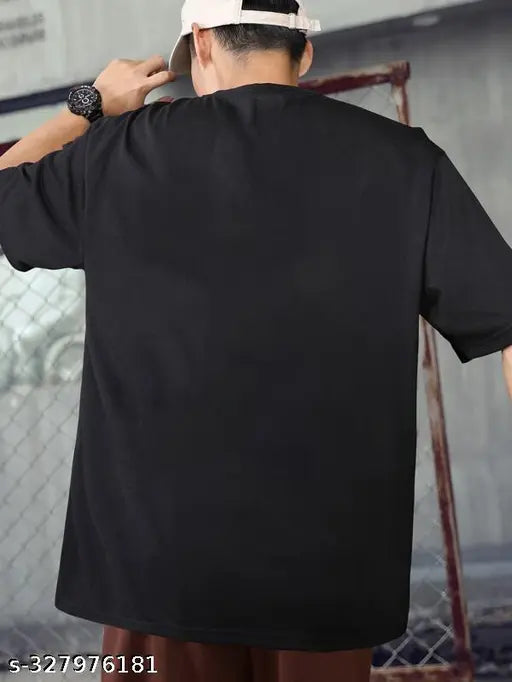 Black cotton graphic printed oversized t-shirt for men by Hiden Brooks, perfect for everyday wear or anime-inspired outfits