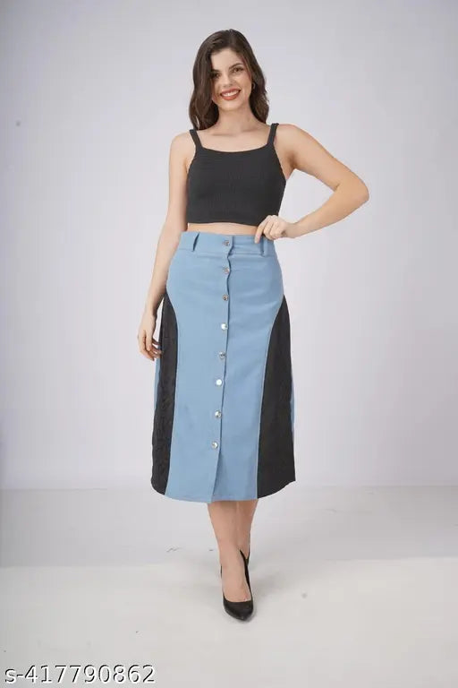 Black light skirt with a side seam, likely cotton, mid-length