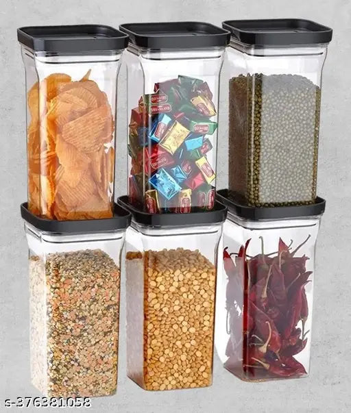 Clear airtight plastic kitchen storage container set, 1100 ml, square, for groceries and kitchen organization, space saver, holds pulses, flours, biscuits and snacks