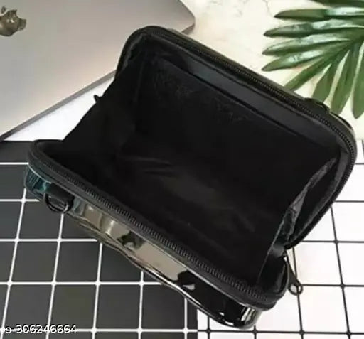 Black side sling bag with multiple pockets and compartments, designed for women on the go