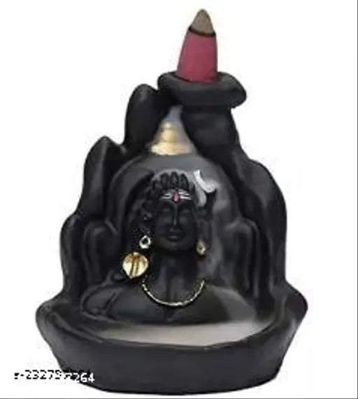 Divine Adiyogi Shiva Smoke backflow fountain, adorned with blackflow cones for puja, incense holder burner with waterfall effect. Backflow system promotes continuous burning of incense without extinguishing. Shiv Adi Shankara design, suitable for pooja during Sawan and Shivratri celebrations