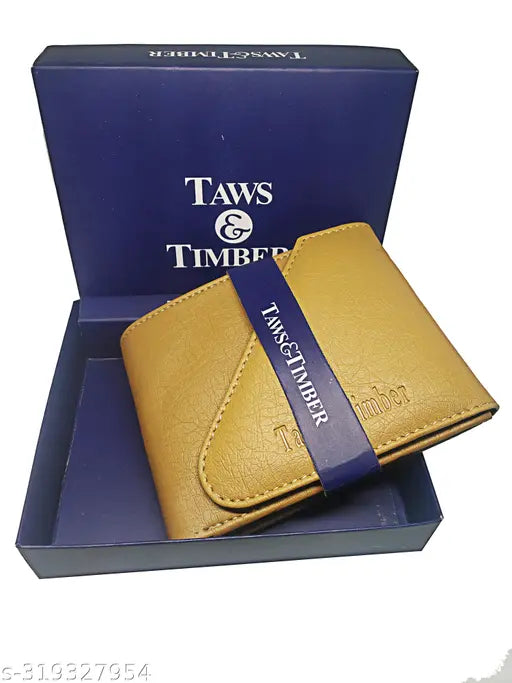 Faux leather tri-fold compact men's wallet with ID window, coin pocket, and multi-card. Solid pattern, trendy design, free size (23cm x 9cm). Men's wallet for everyday use, made in India