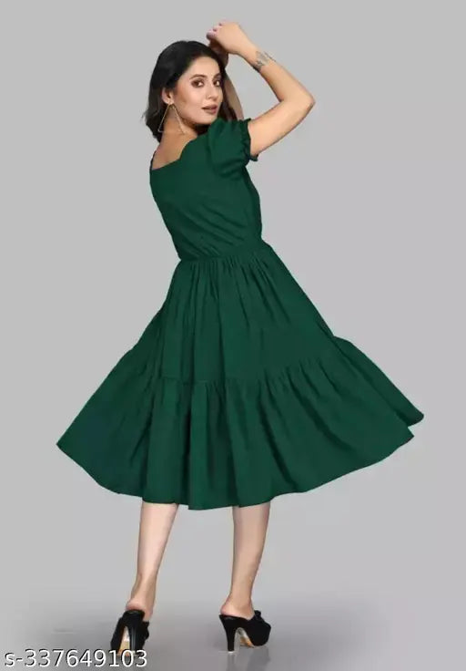 Green rayon round neck dress