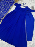 Georgette Anarkali gown set with embroidered net, short sleeves. Indian ready-to-wear fashion on mannequin