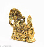 Golden metal idol of Laxmi Narayan (L9.5cm x B5cm x H10cm), traditional Indian brass antique finish showpiece for home or office