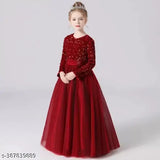 M. S. Creations net princess gown for kids, long sleeves, solid color, 12-16 years old, Indian origin
