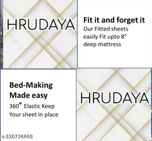 Hrudaya 200TC All round Elastic Fitted Double Bed Bedsheets with 2 Pillow Cover - King Size 72" x 72 fits upto 6 inch mattress (20x30 )pillow cover