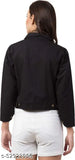 Denim black jacket, premium cotton-blend three-quarter sleeves, versatile for formal and casual wear