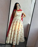 Red heart hand block print cotton kurti gown with digital print dupatta, Indian traditional wear for women