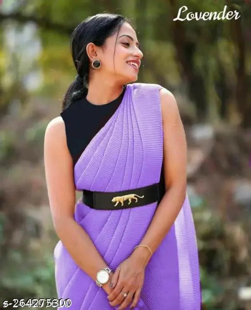 Purple Jaguar belt concept saree with a black waistband