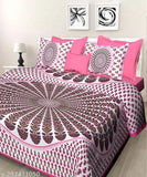 Multicolor Rajasthani Jaipuri cotton double bed sheets set, high quality & low price. Flat sheets with 2 pillow covers featuring ethnic motifs