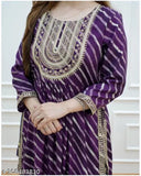 Embroidered Rayon Lahariya Nayra Cut Kurti, three-quarter sleeves, Indian ethnic wear for women