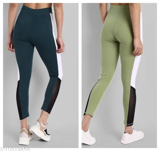 Stylish and comfortable striped net lycra gym tights for women, fully stretchable and best for workout - size 24, 26, 32, 34, 36, 38 (Made in India)