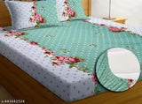 Elastic cotton floral double bedsheet & pillow covers #44 - Superfine quality bedding for summer from Gravia Homes, ideally suited for adults