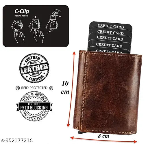 Metal branded card holder wallet, solid design, free size (10cm x 10cm), made in India