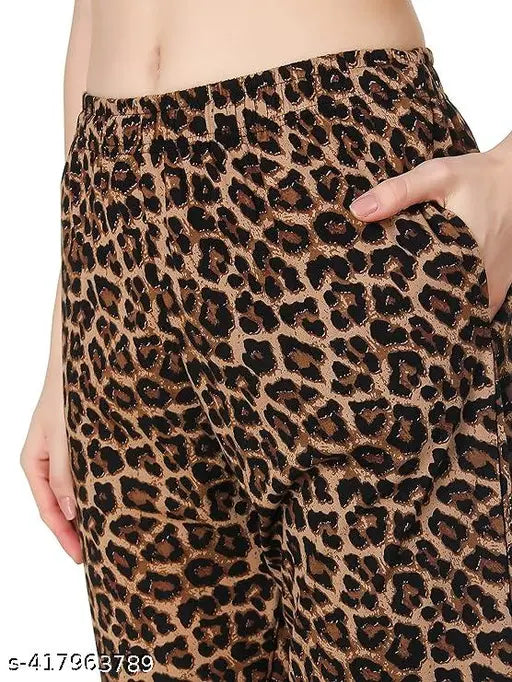 Tiger print crepe pajama night suit set, Inaya fashion hub women's lounge wear with pockets on display