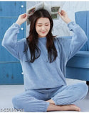 Wool winter fur nightsuit PJ set for ladies, cozy and warm, solid pattern, imported from China