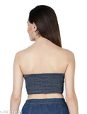 Cotton denim blue bluster top - sleeveless, sweetheart neckline, contrast detailing, Indian-made fashion essential