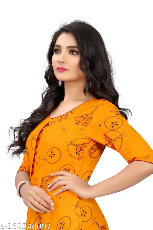 Rayon Samosa neck pattern long gown kurta with three-quarter sleeves, Indian printed combo for women's fashion