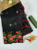 Beautiful multi-thread embroidered Super Net Sari with Bangalori Silk blouse, intricate cutwork border on pallu and skirt
