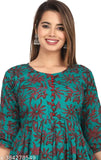 Blue viscose rayon anarkali kurti for women, three-quarter sleeves, self-design, M-XXXXL sizes