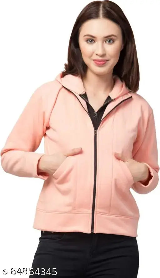 Solid peach cotton blend women's full sleeve casual jacket, soft and breathable, ideal for various occasions