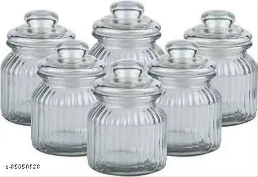 VITALLIO 350 ml Kitchen Storage Glass Jar, Matka Shape, Honey Storage Container 350 ml pop jar for kitchen storage - 350 ml - 500 ml Glass Grocery Container (Pack of 6, Clear)