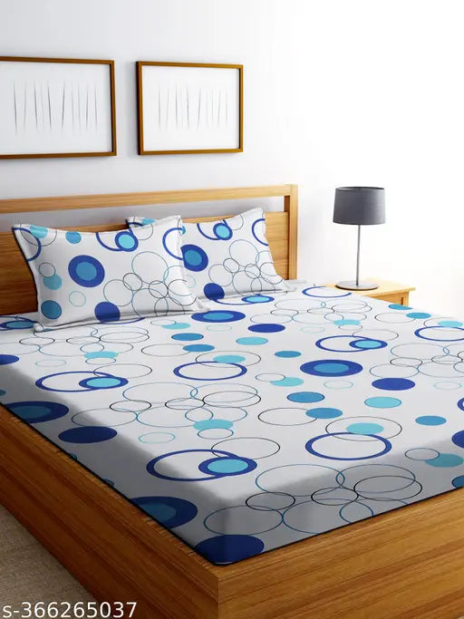 White geometric-patterned superfine elastic cotton double bedsheet set, including 2 pillow covers (78x72+10), on a double bed
