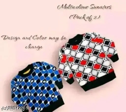 Multicolor woolen baby sweat t-shirts pack, lightweight and suitable for winter/semi-winter. Long sleeves, printed pattern, sizes from 0-3 months to 3-4 years