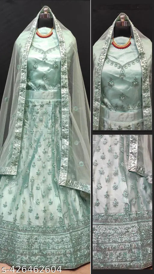 Heavy diamond-work lehenga, choli set with 2.5m dupatta in net fabric - embellished Indian bridal outfit for casual or special occasions