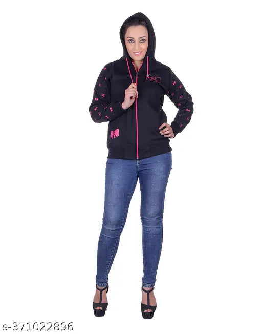Goodluck fleece women's hooded sweatshirt, solid color, long sleeves, perfect winter comfort