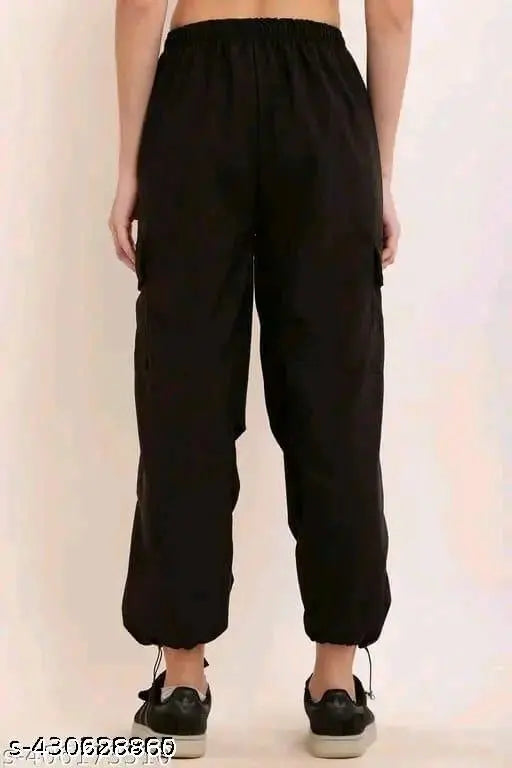 Zooni Collection Women's Cotton Blend Cargo Joggers - Black Lycra, BeggiCargo, Parachoot Style, Wide Leg, Stretchable Pants, Loose Fit, Pack of 1