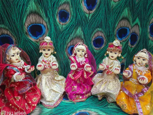 Wooden Gangaur Idol Set (5pc, 10"L x 10"W x 10"H) - Authentic Indian Handicrafts