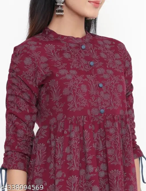Rayon printed short kurti, three-quarter sleeves, Indian ethnic wear for women, size S-XXL