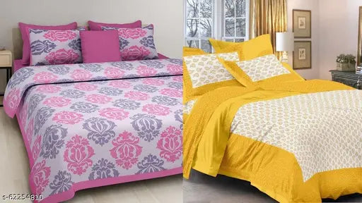 Jaipuri Pink city pink Double Bed Bedsheet Combo pack 2 Bedsheet with 4 Pillow Cover