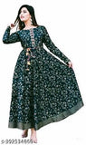 Green printed kameez with flared sleeves and embroidered borders
