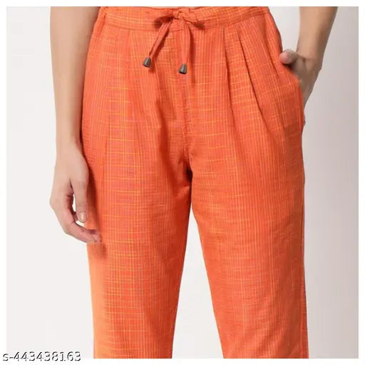 Orange checkered men's pants, elastic waistband, cotton material