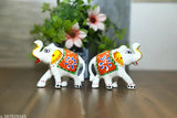 White paper mache handcrafted elephant figurines set of 2, perfect for living room decor and gifting