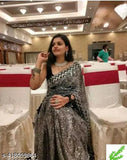 Grey sequin saree woman seated event banquet